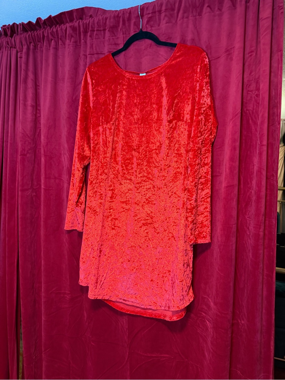 No Boundaries Red Crushed Velvet Long Sleeve Tunic
